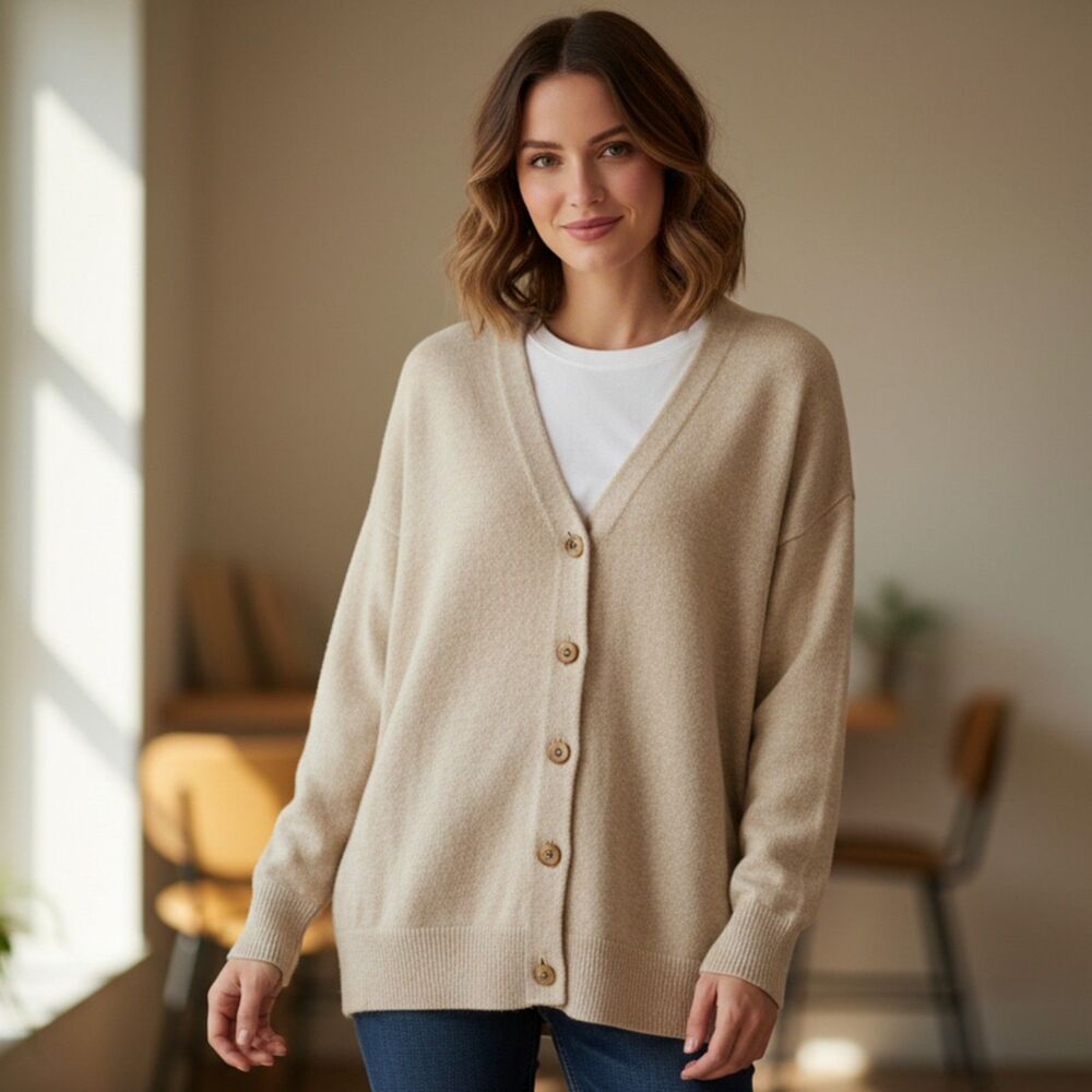 Madewell Beige Button Front Oversized Cardigan Sweater Size S